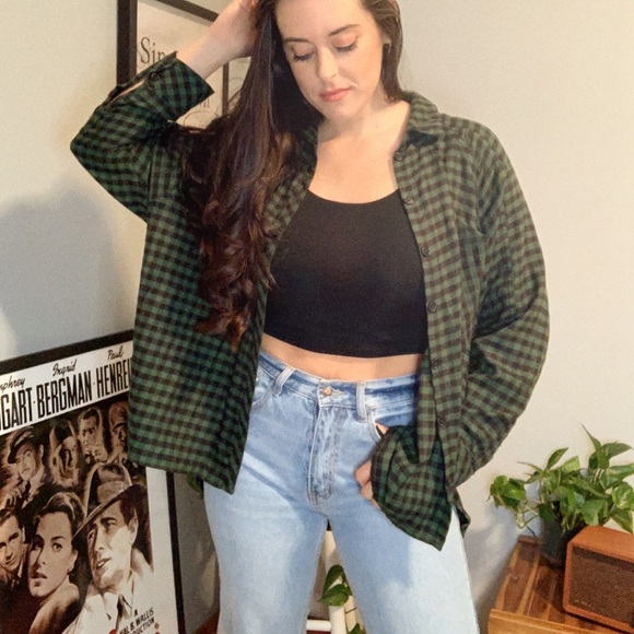 BDG Tops - Green Plaid Button-Down Shirt